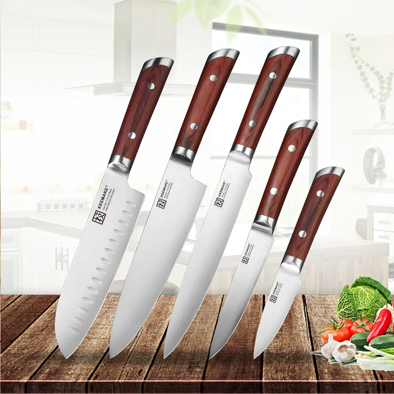 SUNNECKO Профессиональный Santoku универсальный нож для очистки овощей шеф-повара немецкий 1,4116 стальной нож с лезвием цветной деревянной ручкой набор кухонных ножей