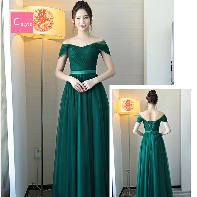 JaneyGao/платья подружки невесты для свадебной вечеринки, женские элегантные вечерние платья, зеленые тюлевые платья с открытыми плечами со стразами - Цвет: green C