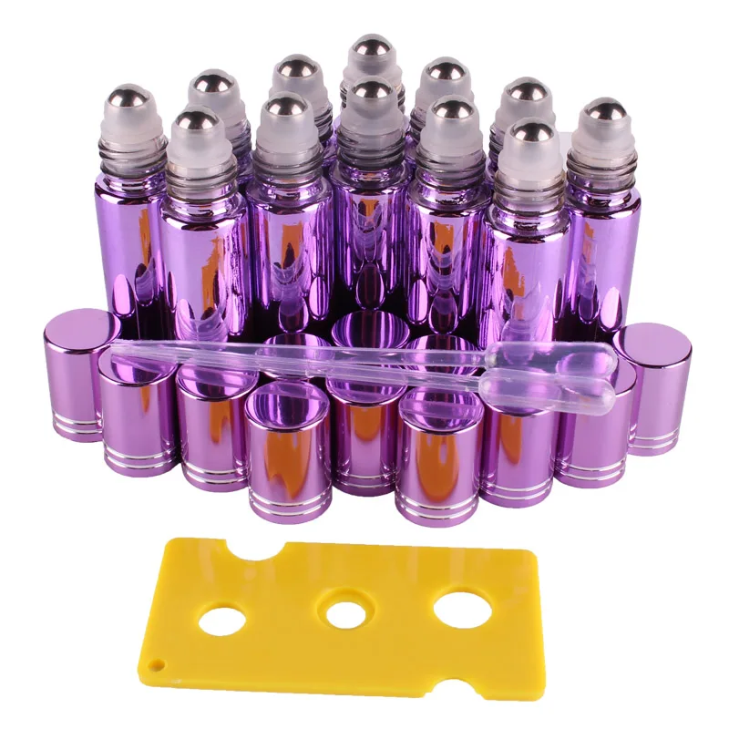 12pcs 10ml Purple Essential oil UV Coated Glass Roll on Bottles Vials