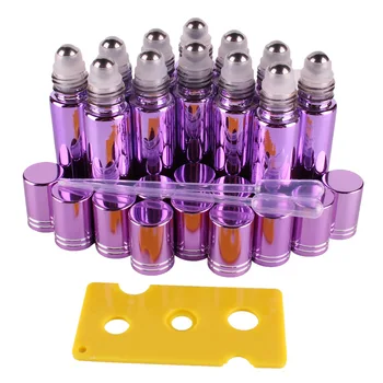

12pcs 10ml Purple Essential oil UV Coated Glass Roll on Bottles Vials with Stainless Steel Roller Ball for perfume aromatherapy