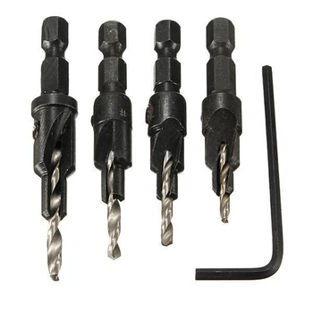 

NFLC-4x Countersink HSS Taper Quick Change #6 #8 #10 #12 Drill Tool Bits 1/4 Hex Shank