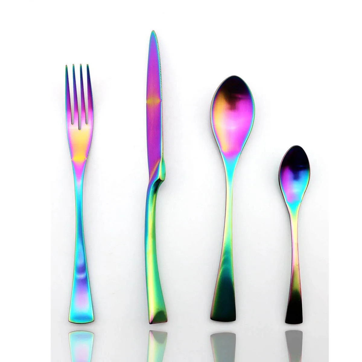 4-шт синий матовый набор столовых приборов разноцветный из нержавеющей стали столовая посуда черный нож Радужный вилка ложки столовые приборы для ужина набор - Цвет: Rainbow