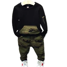 Fashion camouflage kids boys clothes set autumn toddler clothing 2pcs black t shirt+pants boy sports suit leisure clothes