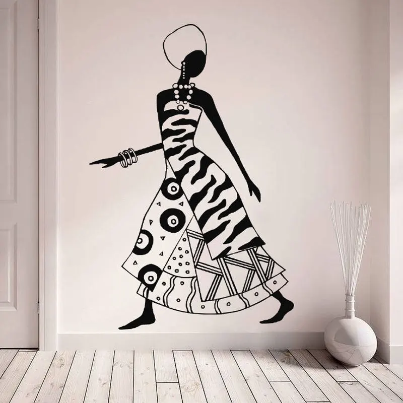 

African Woman Decal, Tribal Africa Thematic Vinyl Sticker, Fashion Black Women Dancers Decals, Tribal Decor DIY Murals AM10