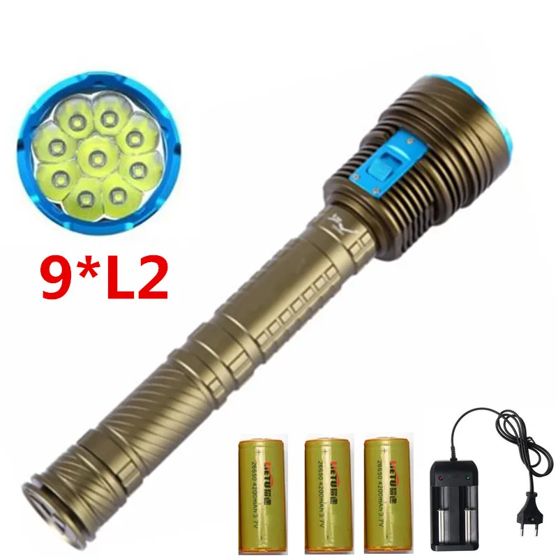 

Professional Scuba Diving Flashlight 9L2 30000LM 26650 Powerful Battery Light Cree XPL LED XM-7L2 Torch Lantern
