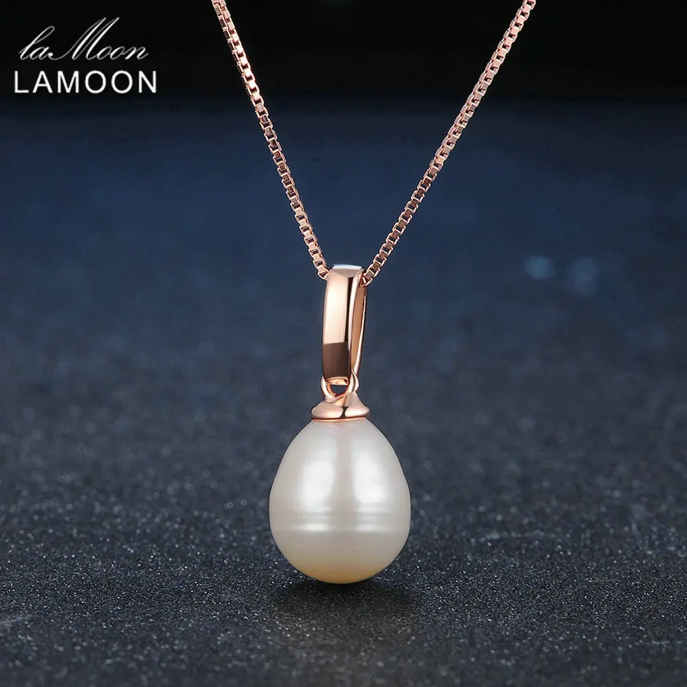 Lamoon Bijouterie 8mm 100% Natural Freshwater Pearl 925 sterling-silver-jewelry Pendant Necklace For Women Fine Jewelry NI047