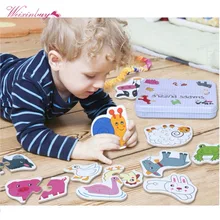 Детские Развивающий пазл, набор игрушек, железный ящик, Мультяшные деревянные пазлы, Детские Ранние развивающие подходящие игровые игрушки, новинка