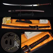 TOP JAPANESE SAMURAI SWORD WOLF KATANA FULL TANG CLAY TEMPERED DAMASCUS FOLDED 1095 STEEL KOBUSE BLADE HAND MADE REAL HAMON