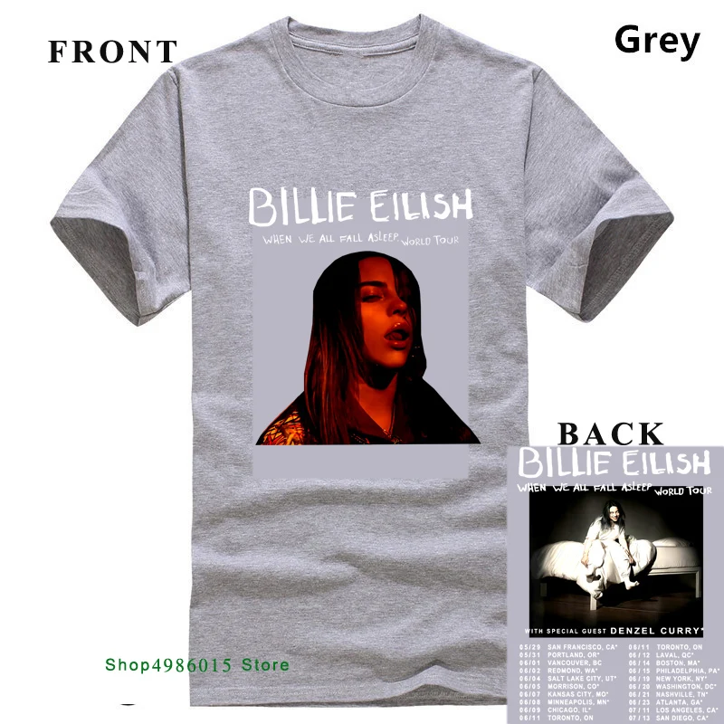 Billie Eilish World Tour, футболка со специальным гостем, DENZEL CURRY, размеры S-3XL, летняя хлопковая модная футболка с короткими рукавами - Цвет: Серый