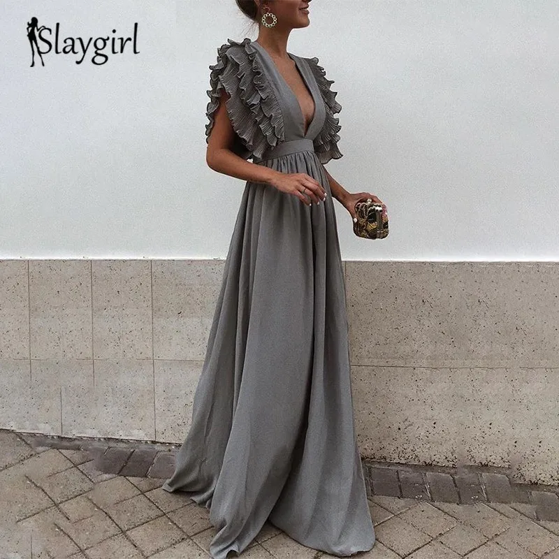 Slaygirl вечерние женские платья элегантные Vestidos Verano 2018 каскадные с рюшами рукава
