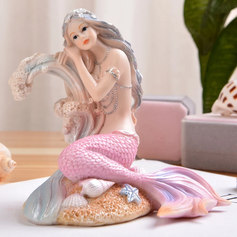  Resin Mediterranean Princess Ornaments Home Desk Bookshelf Mermaid Angel Girl Decor Frame Gifts Fig