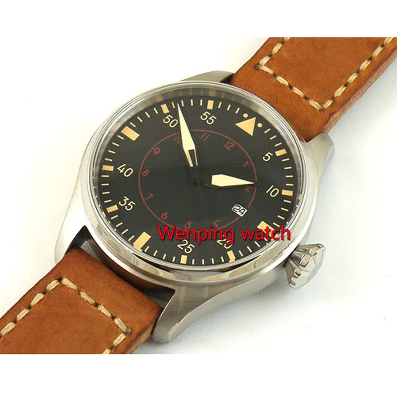Parnis 47mm black dial yellow marks Automatic mens Watch 839 | Наручные часы