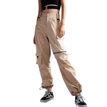 

2019 Chic Women Khaki Pants Female High Waist Trousers Joggers Women Cardo Pants Women Ankle Length Pants Cool Black Trousers