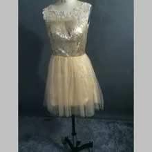 Heißer Verkauf Real Photo Gold Pailletten Perlen Keyhole Zurück Kurzes Robe Cocktailkleider 2016