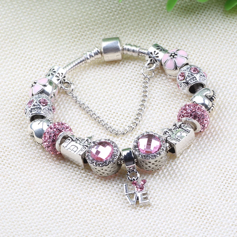 Dodocharms, модный, античный, 925, розовый, Coler, шарм, подходит к оригинальному браслету, браслет с любовью и цветком, хрустальный шар для женщин, свадьба