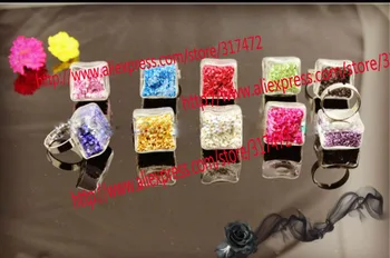

20mm Charm Square DIY Glass Vial Charm/ Glass Locket Bottle Pendant & Silver Color Adjustable Finger Ring Set
