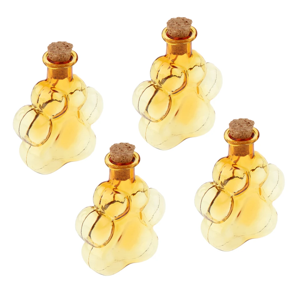 4Pcs Mini Paw Empty Glass Wishing Bottle Vial Pendant Charms Jars with Cork Stoppers DIY Craft
