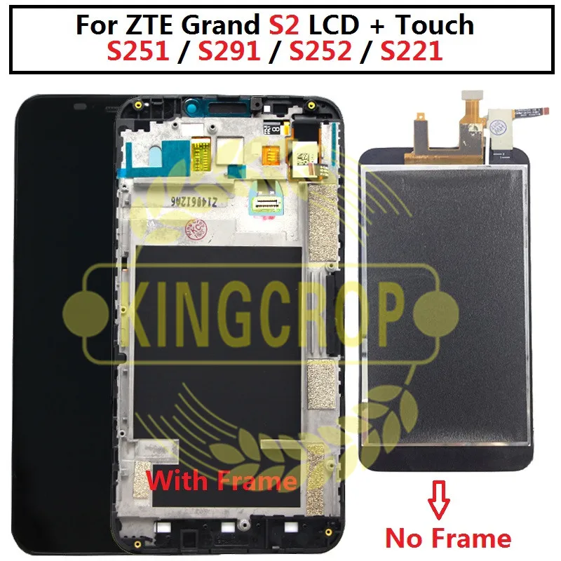 

100% Full LCD DIsplay+Touch Screen Digitizer Assembly For ZTE Grand S2 S 2 II S251 S291 S252 S221 lcd with frame Free Shipping
