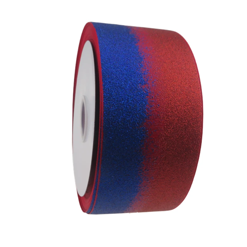 

50yards BOCA Ribbon 3inch 75mm Blue to Red Glitter Grosgrain Ribbon for Bows Decoration Accessories Accept Customized Ribbon