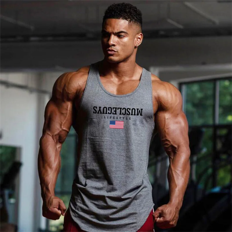 Muscleguys Brand Gyms Vest Bodybuilding Clothing and Fitness Mens Undershirt Muscle Stringers Tank Tops Men Sleeveless Shirt | Мужская