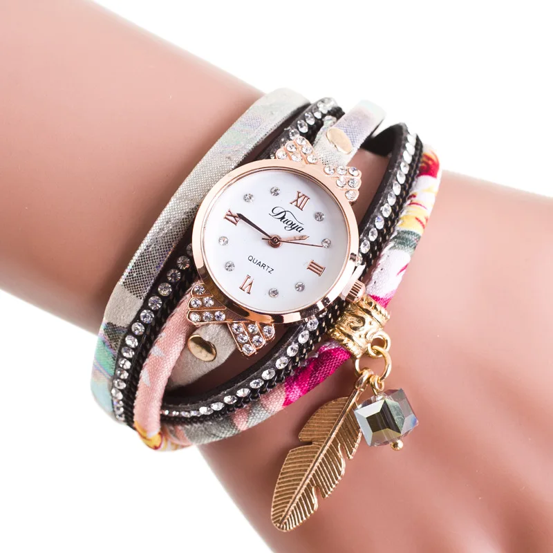 Многослойные кварцевые часы-браслет для девочек, подарки, модные часы с бриллиантами, relogio feminino, студенческие часы для подростков, saat - Цвет: Pink