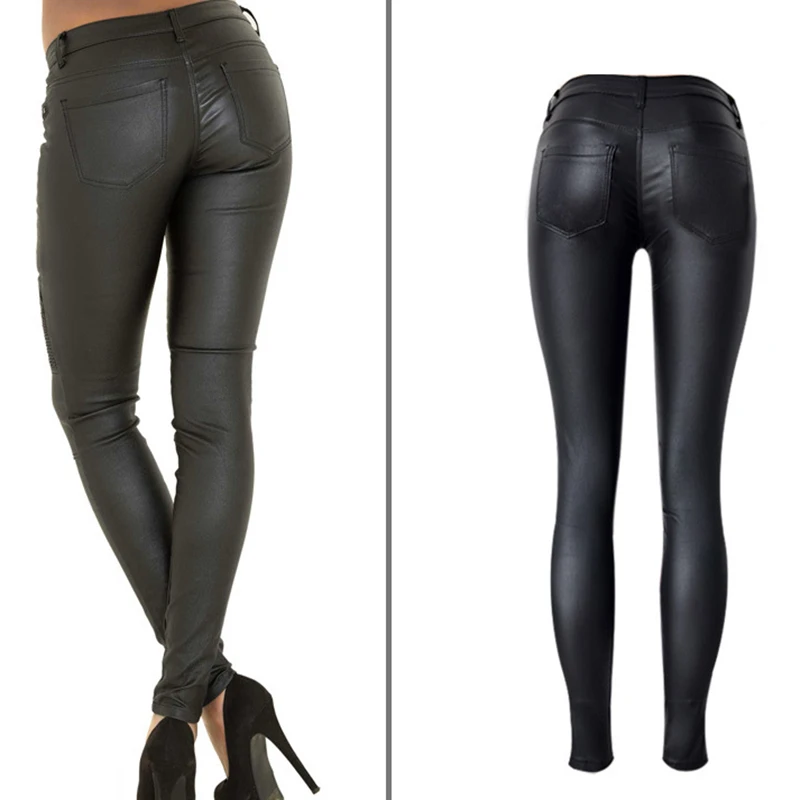 2017 Spring Fashion Women Brand Clothing Sexy Coated Jeans Pants Spliced Faux PU Leather Pants Fitness Lady Long Legging Pants (7)