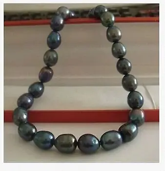 

stunning 10-11mm baroque peacock green pearl necklace18inch14k