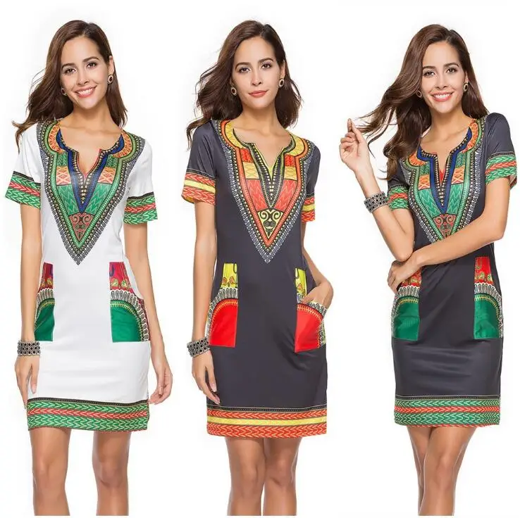Dashiki dress 2018 Summer Sexy African Print Shirt Dresses Femme