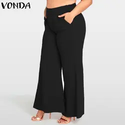 VONDA Элегантные повседневные широкие брюки женские 2019 лето осень женские свободные с высокой талией однотонные брюки мешковатые M-5XL