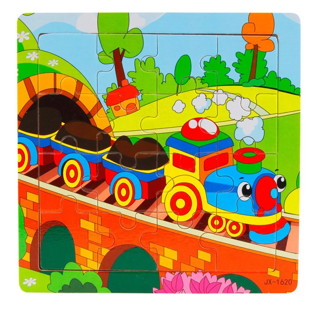 

Cartoon Train Puzzle Wooden Kids 16 Piece Jigsaw Toys Education And Learning Puzzles Toys for kids drop ship