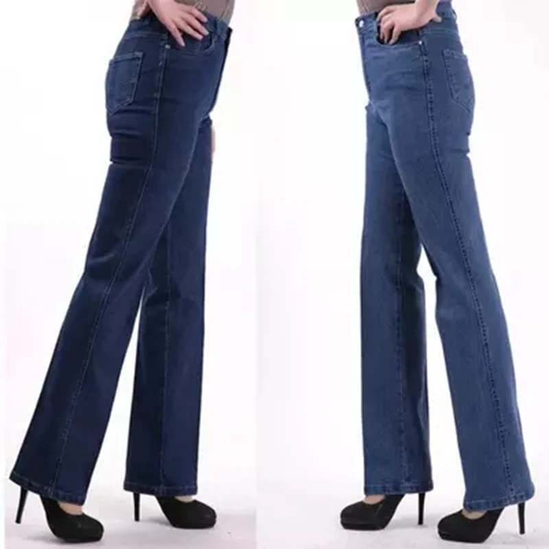 

2018 Women Jeans High Waist straight elastic Plus Size lady Pants Supersize 42 Mother Trousers