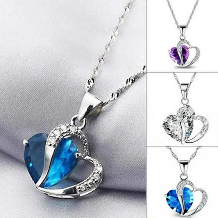 

Pendant necklace embellished crystal heart-shaped necklace water wave chain ladies gift mother necklace FC0051