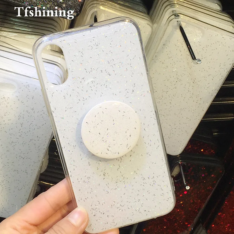 

Tfshining Luxury Glitter Bling Cover Case For iPhone X XS Max XR 6s 7 8 Plus Rhinestone 3D Grip Airbag Bracket Stand Holder Case
