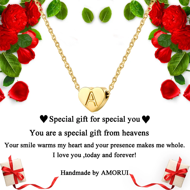 

Initial Letter Choker Necklace Name Jewelry Stainless Steel Heart Shape Alphabet Personalized Gold Chain Girlfriend Women Gift