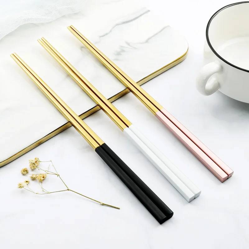 

1 Pairs Chopsticks Stainless Steel Tableware Non-slip anti-scalding Nordic wind chopsticks Length 23cm Chopsticks