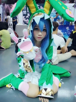 

Date A Live Yoshino Cosplay Costume Green Hooded Coat Halloween Costumes for Women Four Yoshino elves Coat dress