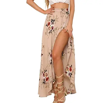 

Flower Print Bandage Summer Beach Women Sexy Irregular Split Maxi Skirt new