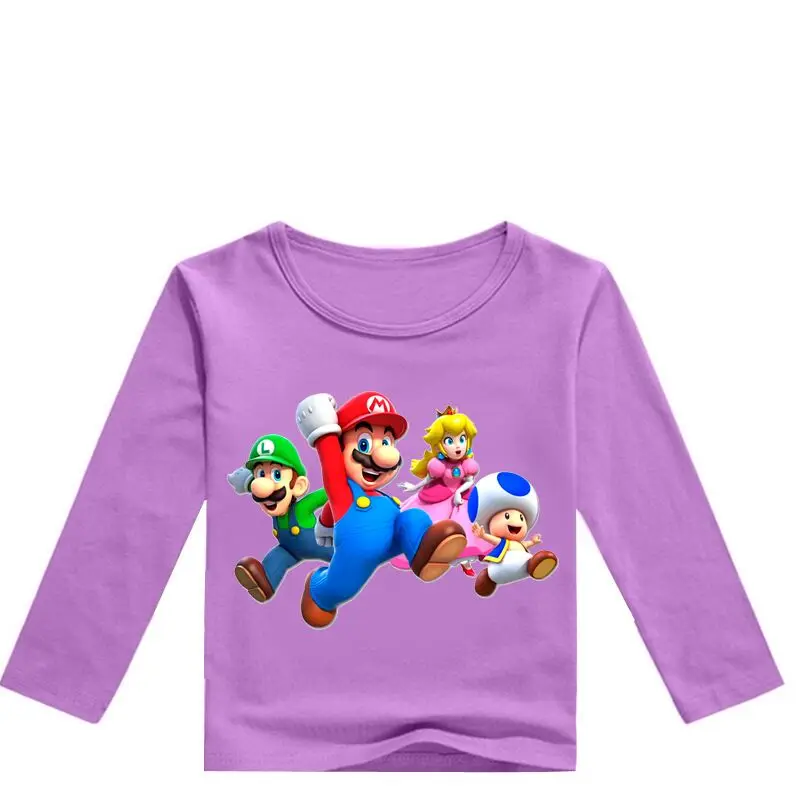 Cotton Super Mario Clothes Spring&Autumn Long Sleeve Cute Cartoon T-shirt Children Shirts Boys Clothing Girls Kids Tees - Цвет: color at picture