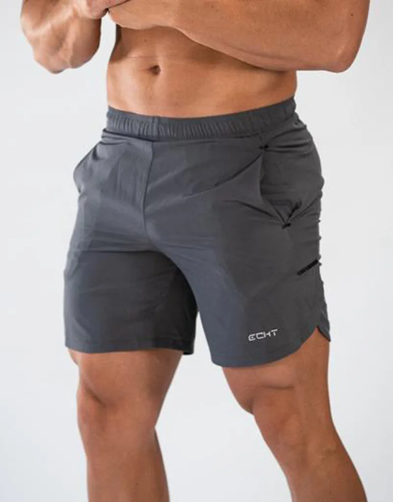 Новые модные повседневные мужские спортивные шорты с карманами, одежда для бодибилдинга, быстросохнущие спортивные шорты для фитнеса, прогулок, тренировок, бега - Цвет: Темно-серый