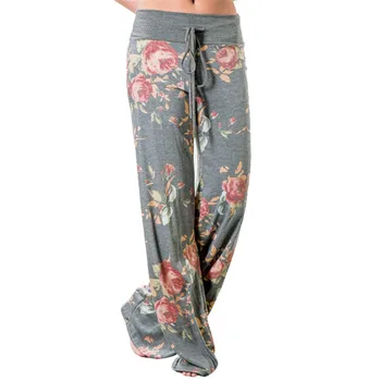 

Vintage High Waist Women Loose Pants Floral Printed Boho New Beachwear Casual Wide Leg Pant Drawstring Female fashion Clothings