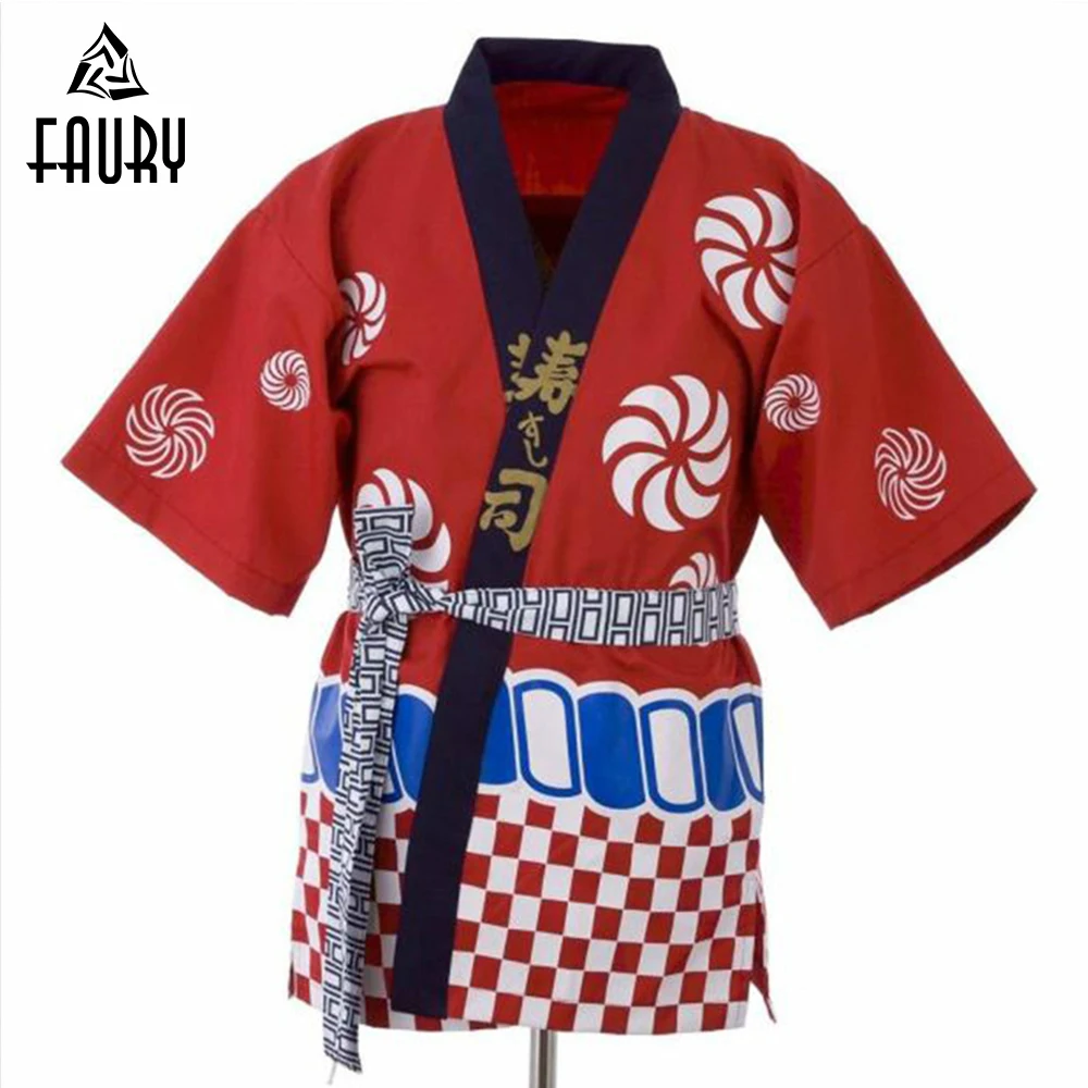 2018 унисекс японский Стиль Еда Услуги форма кухни Костюмы шеф-повар суши куртка кимоно Кук Рабочая одежда