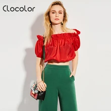 Clocolor Women Blouse Red Slash Neck Falbala 2018 New Sweet short fashion Girls Style Ruffles Summer female Women Blouse