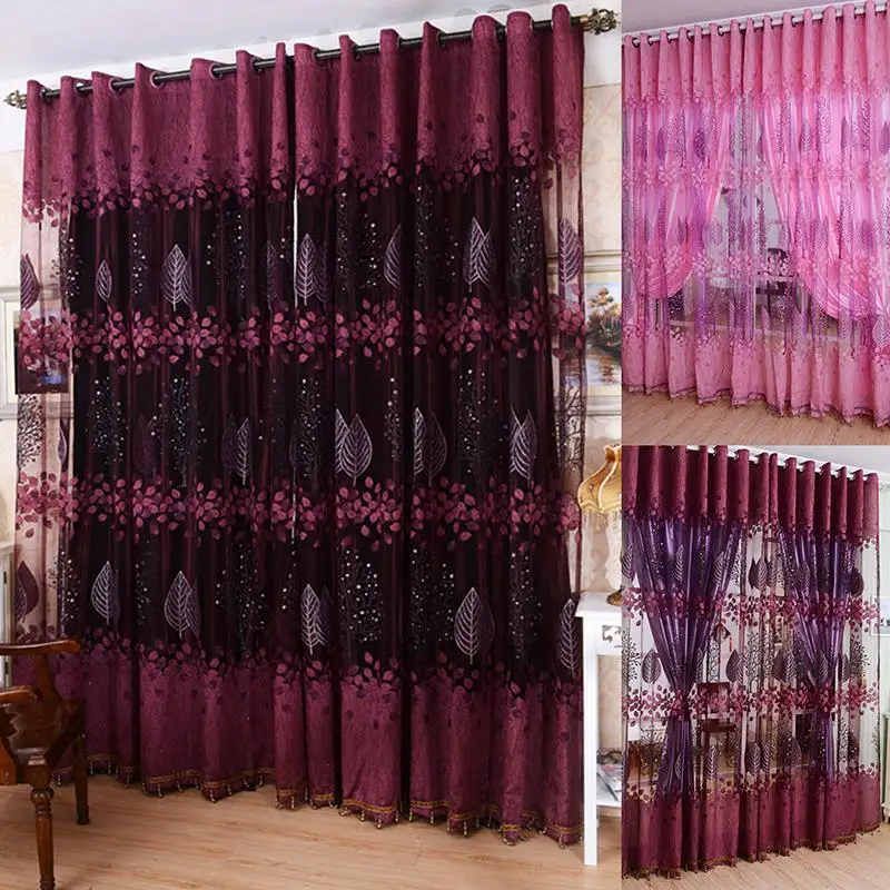 

1 Pcs 250cm x 100cm Sheer Voile Window Panel Curtains Floral Tulle Drape Scarfs Valances