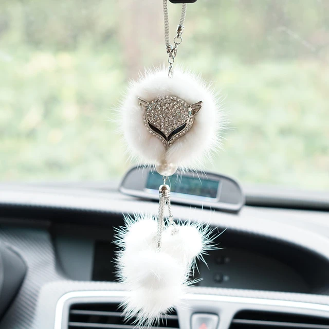 Pendentif rétroviseur renard fourrure - Décoration voiture femme