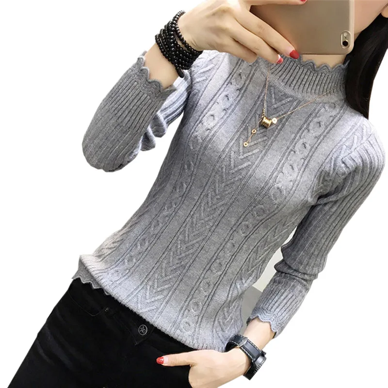 

Women Sweater Autumn Winter Knitted Turtleneck Elastic Outwear ladies warm Jumper Cozy casual Female Pullovers Sweater RE0176