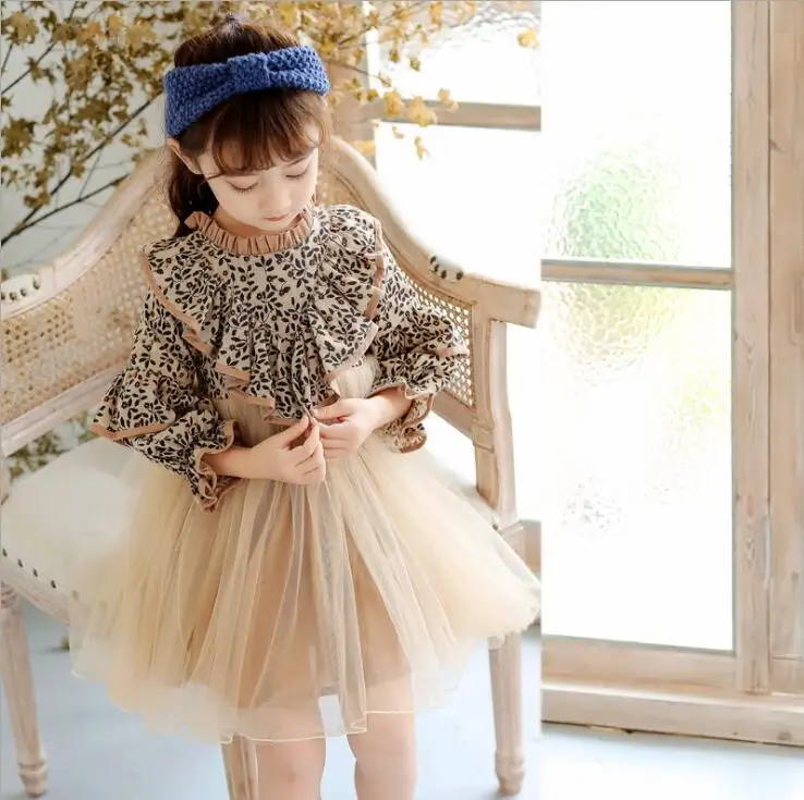 

2019 Fall Fairy Printed Ruffles Dresses For Girls Princess, Children Sweet Dress 5 pcs/lot, Wholesale