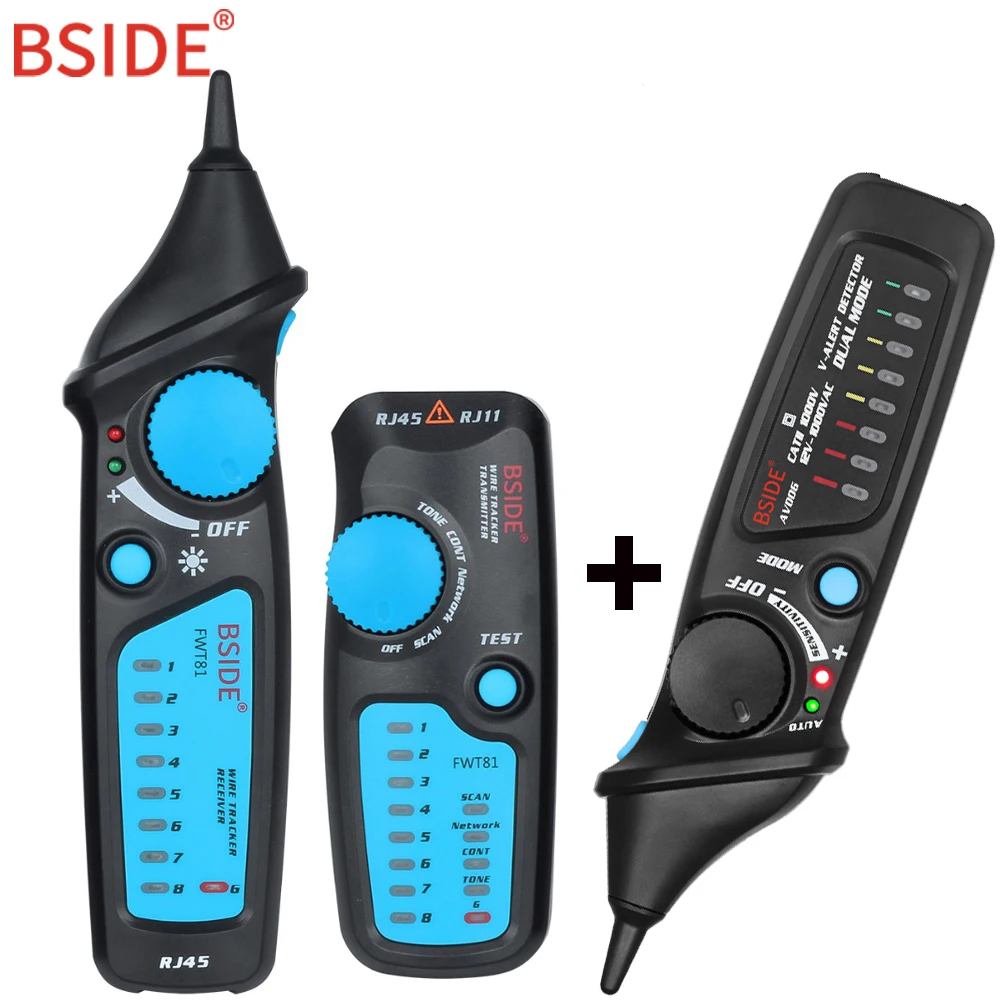 BSIDE FWT81 кабельный трекер RJ45 RJ11 телефонный провод сеть LAN ТВ электролиния Finder Тестер с AVD06 двойной режим Бесконтактный детектор напряжения переменного тока 12-1000 В Авто/Ручной бесконтактный Тестер Напряжения живой провод проверка чувствительности регулируемая