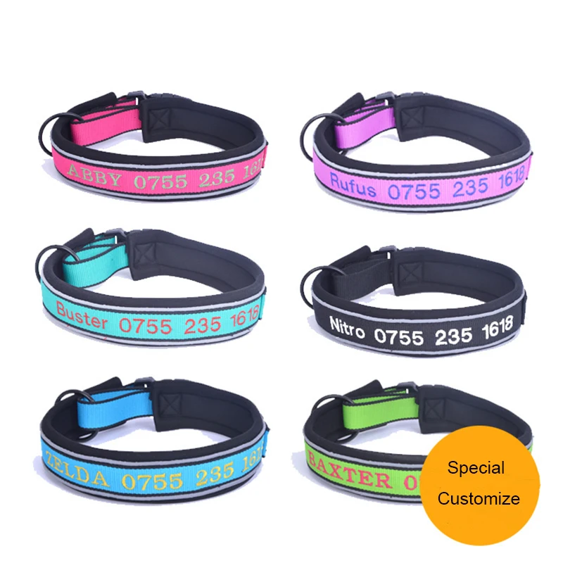 Reflective Nylon Personalized Engraved Dog Collar Custom Puppy Cat Pet Collars for Small Medium Large Dogs | Дом и сад
