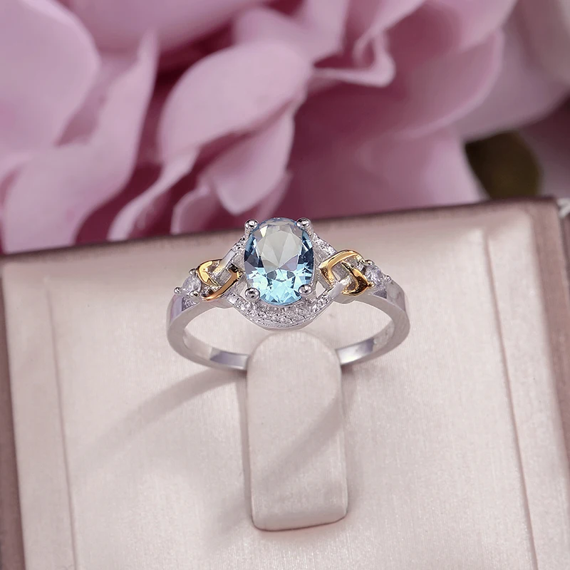 Fine Jewelry Wedding Rings For Women Sterling Silver 925 Cubic Zirconia Blue Oval Stone Engagement Ring Anillos Mujer Party Gift