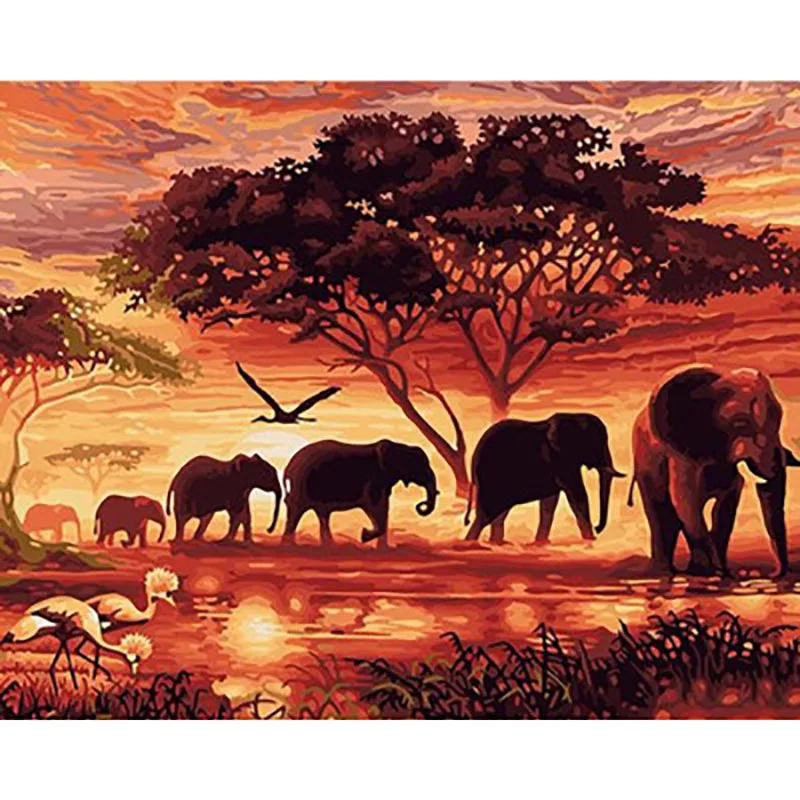 

Full Square 5d Diy Diamond Painting Landscape Diamond Painting Elephant Animal Diamond Embroidery Tree Sunset Art Home Decor Z30